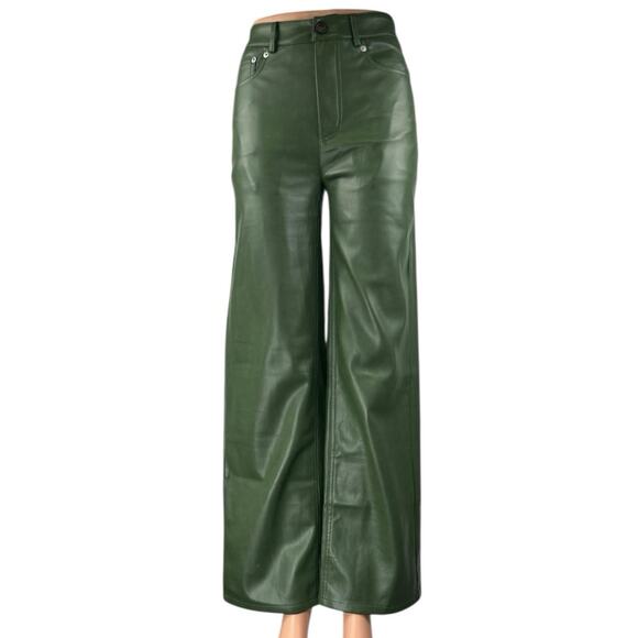 Urban Outfitters Women's Green Faux Leather Vegan Wide Leg Trousers Pants 24 - Picture 1 of 5